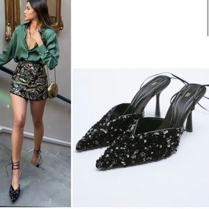 COPY - Zara Sequins lace up heeled shoes